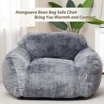HOMGUAVA Giant Bean Bag Chair for Adults, Large Lazy Beanbag Sofa with Armrests & High-Density Foam for Living Room & Bedroom, Gray
