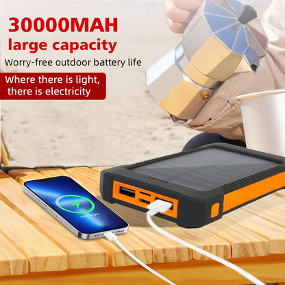 Baokaler 30000mAh Solar Charger for Cell Phone iPhone, Portable Solar Power Bank, 2 LED Light Flashlight