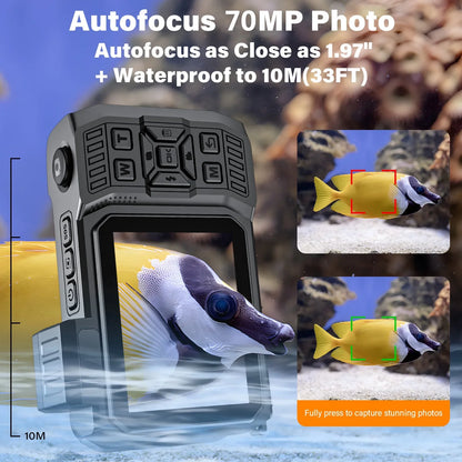 MARVUE Digital Camera 8K 70MP Autofocus Rugged Dustproof Shockproof Waterproof Camera with 32GB Card