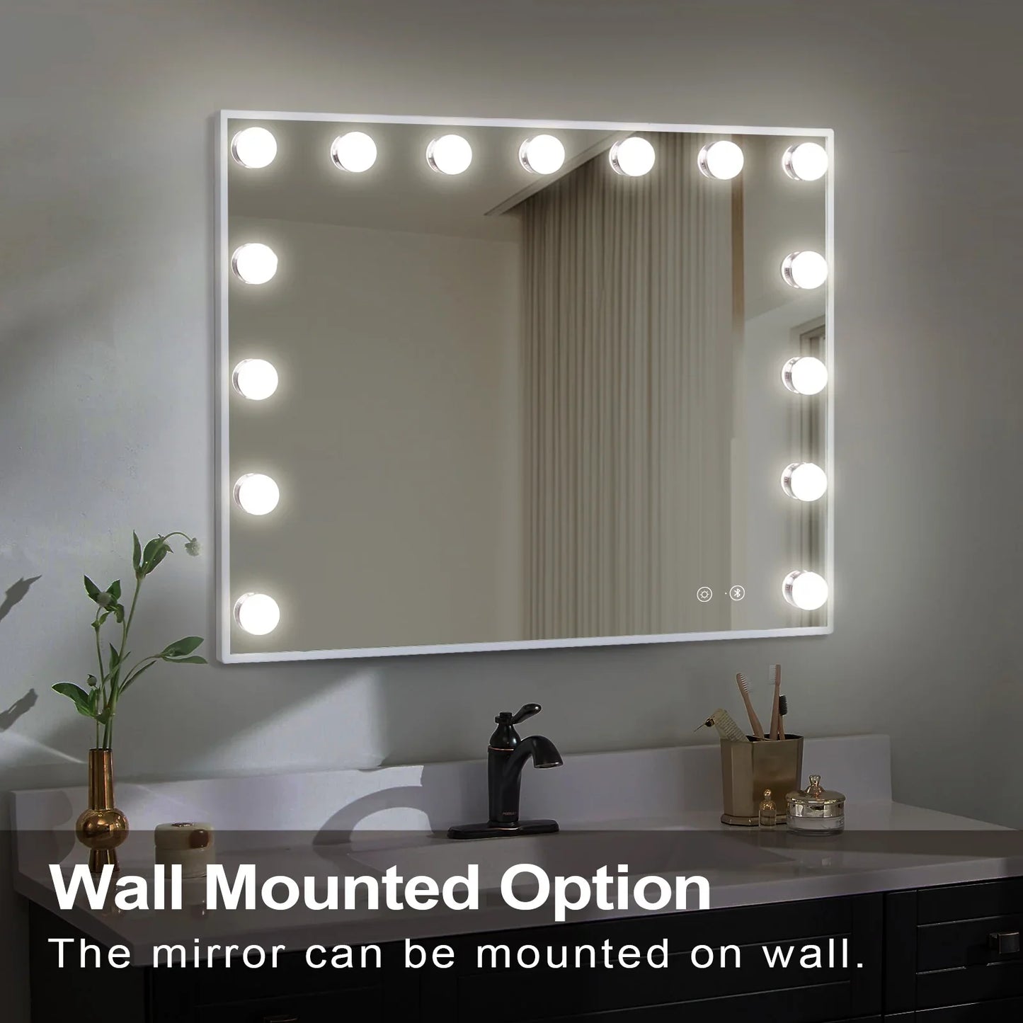 Fenchilin Hollywood Vanity Mirror with Lights Bluetooth Tabletop Wall Mount Metal White 23''x19''