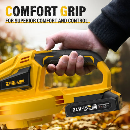 ZEGJAW 20V Leaf Blower Cordless with Battery and Charger, Electric Leaf Blower with 2-Speed Mode, Yellow