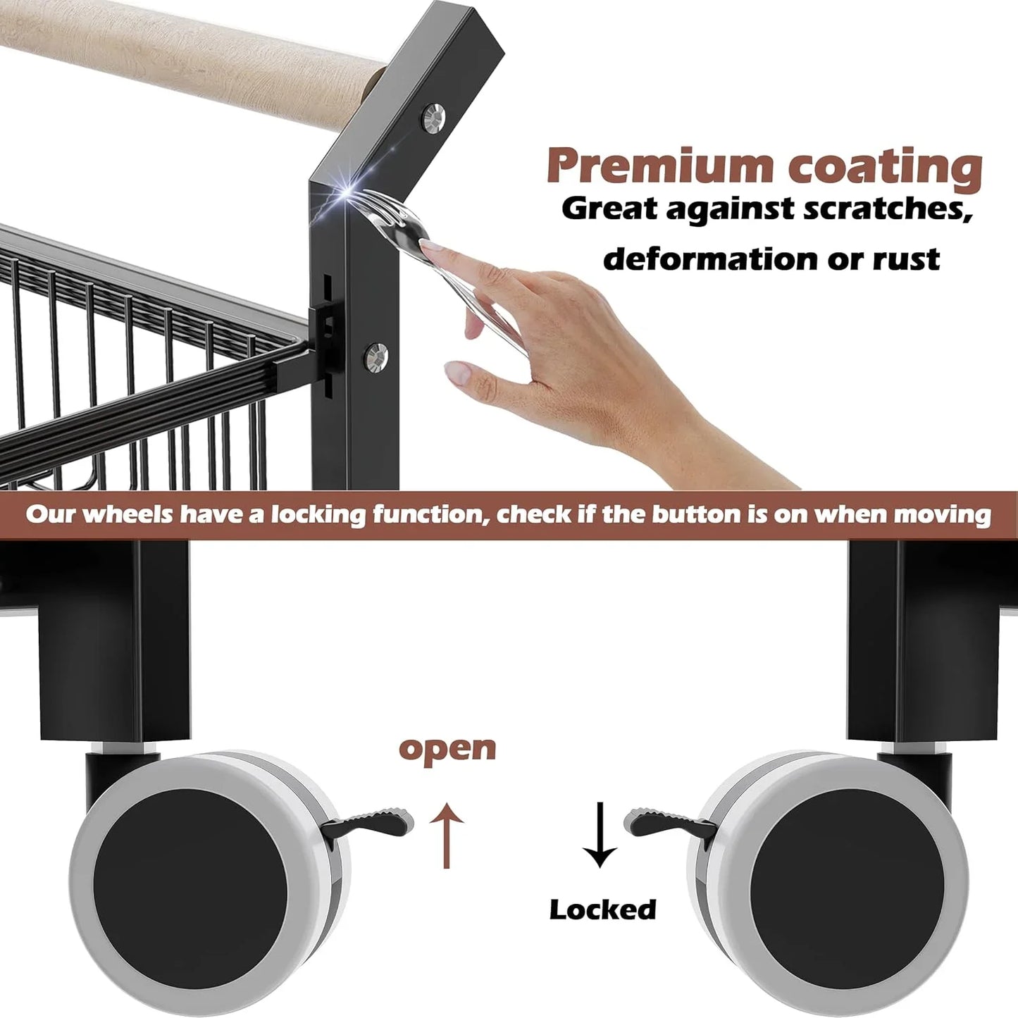 Kitchen Storage Cart with Wheels, 4-Tier Detachable Rolling Cart, Kitchen Vegetable and Fruits Utility Shelf Rack