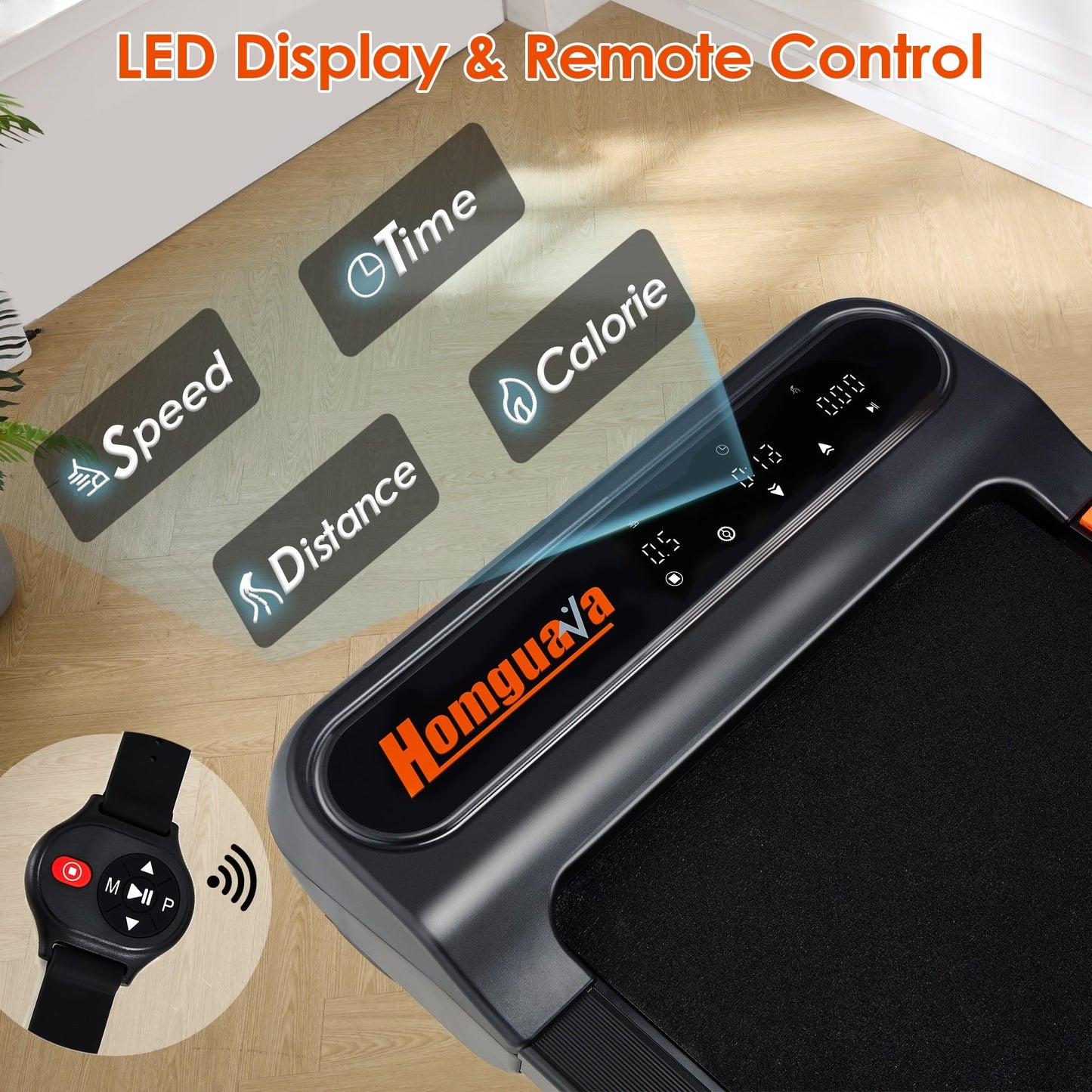 HOMGUAVA Under Desk Treadmill, Walking Pad Treadmills with Remote Control and LED Display, Gray