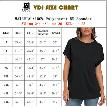 VDJ Women Casual Tops Summer Short Sleeve Crew Neck T Shirts Trendy Black Tunic Tee Solid Blouses for Lady Size XL