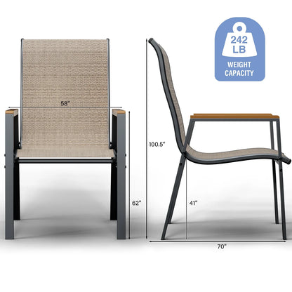 ECOPATIO Outdoor Patio Dining Chairs Set of 2, Stackable Steel Chairs with Armrest,Durable Frame for Lawn Garden Backyard, Khaki