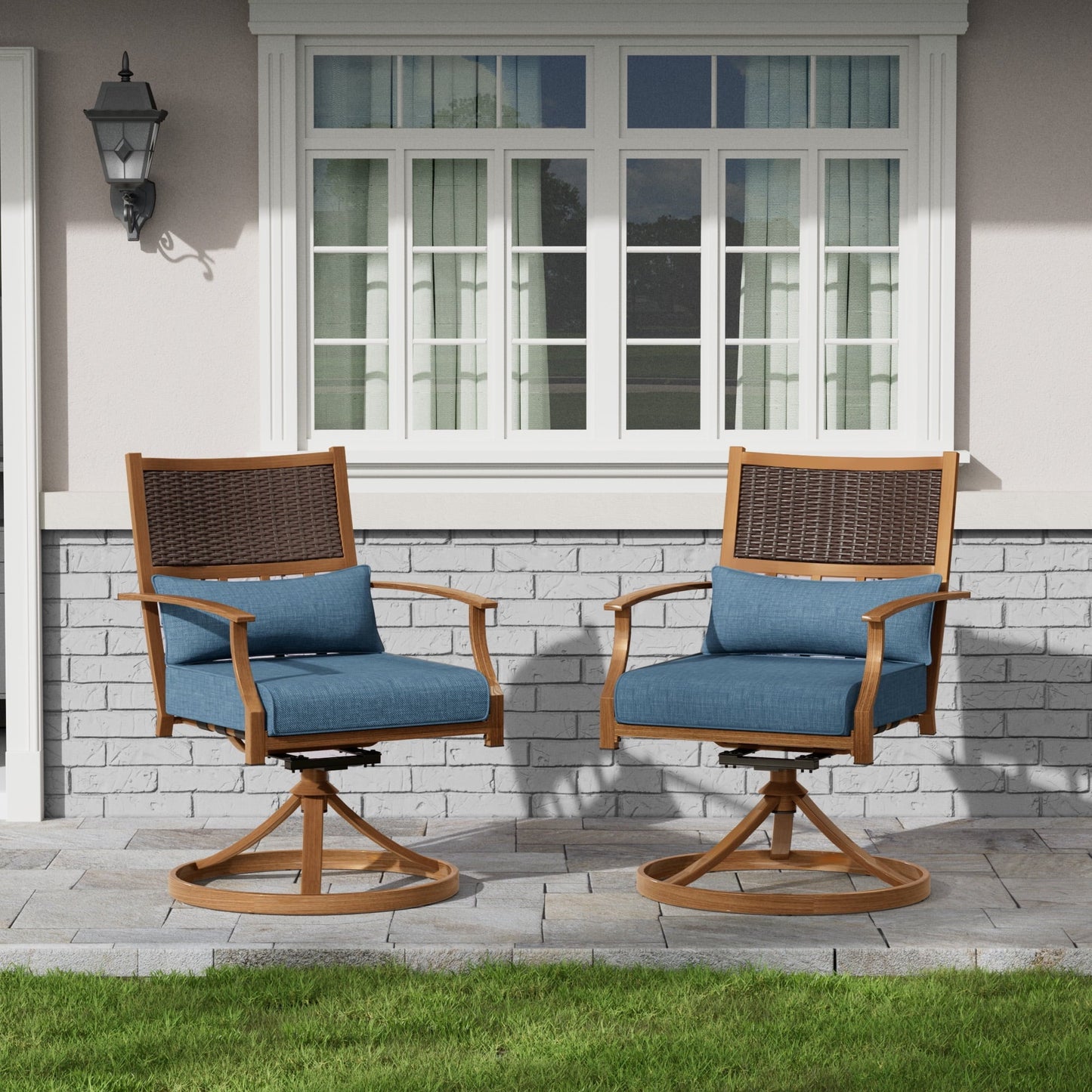 ECOPATIO Patio Swivel Chairs Set of 2, All Weather Swivel Rocker Chairs with Hand-Painted Metal Frame, for Backyard Deck Lawn (Blue)