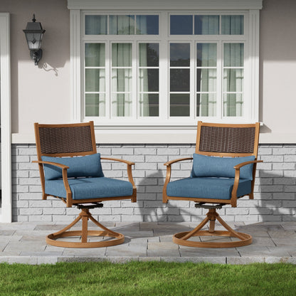 ECOPATIO Patio Swivel Chairs Set of 2, All Weather Swivel Rocker Chairs with Hand-Painted Metal Frame, for Backyard Deck Lawn (Blue)