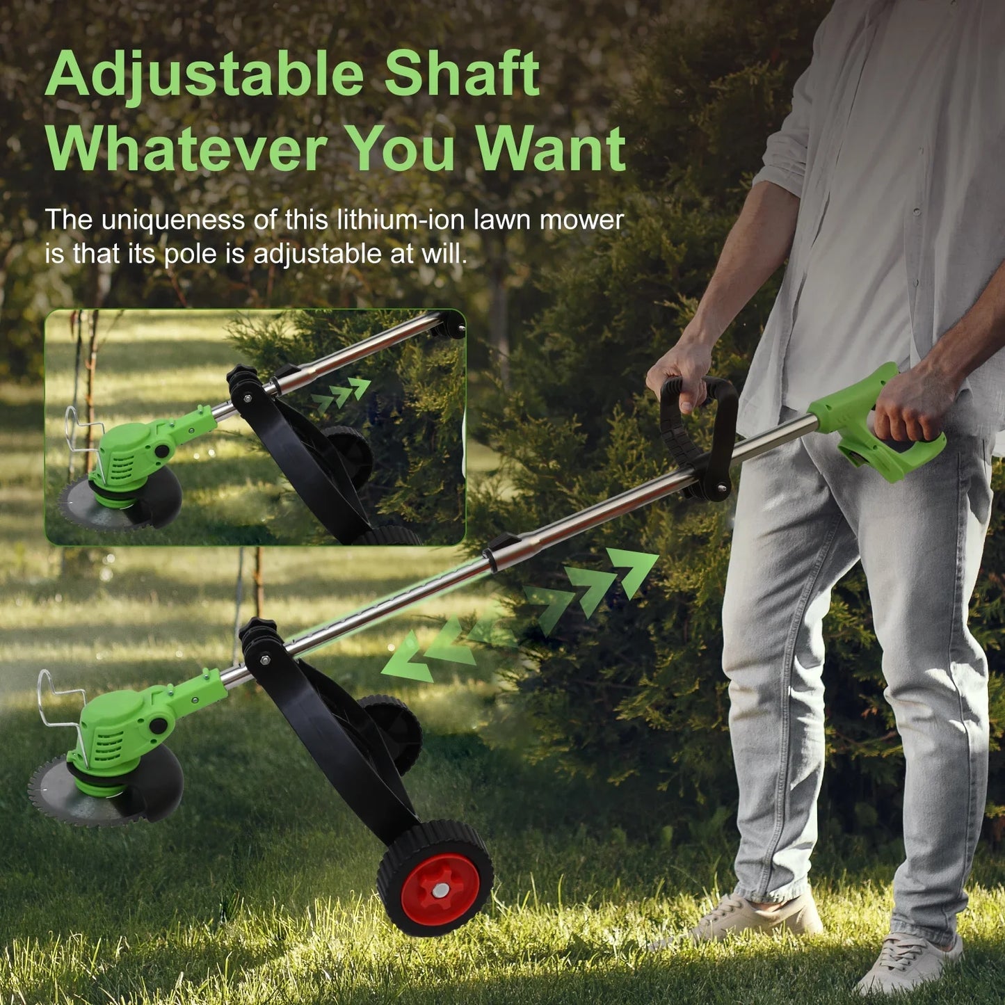 BAOKALER 24 Volt Straight Shaft Walk Behind String Trimmer, Cordless