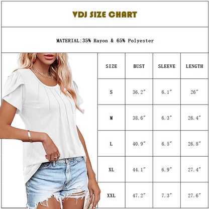 VDJ Womens Tops Dressy Blouses Casual Tshirts Summer Short Sleeve White Shirts Business Crew Neck Tunic Size XL