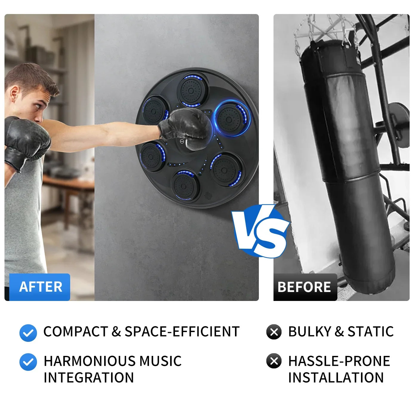 Music Boxing Machine, Smart Bluetooth Boxing Trainer with Boxing Gloves, Boxing Wall Mount Machine for Adults Kids, Boxing Target Workout Equipment for Home, Office, Gym