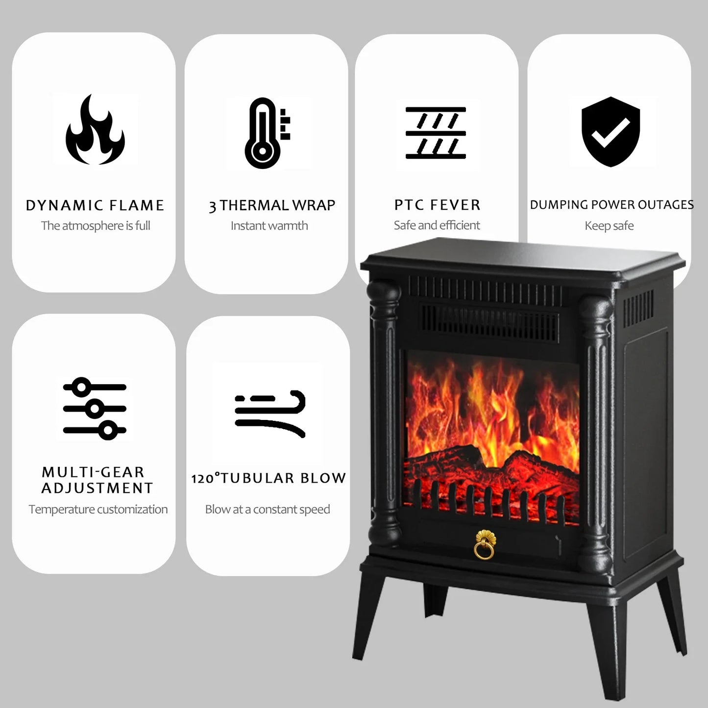 Baokaler 1500W Electric Fireplace Heater, 1300 sq ft Infrared Electric Fireplace with Realistic 3D Flame Effect, Electric Heater with Overheat Protection for Home Bedroom Office