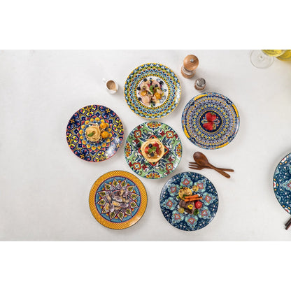 UNICASA Ceramic Dinner Plates Set of 6 - Multicolor Porcelain 8.7 Inch Flat Steak Pasta Pizza Bohemian Plate Home Party Restaurant Plate Scratch Resistant Microwave Oven and Dishwasher Safe