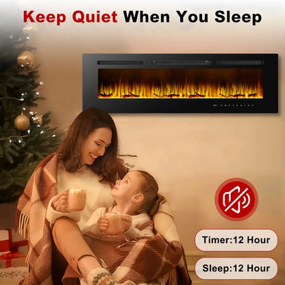 60 inch Electric Fireplace in-Wall Recessed, Wall Mounted Fireplace Heater, Linear Fireplace with Multicolor Flame, Timer, Low Noise, 750/1500W, Touch Screen & Remote Control