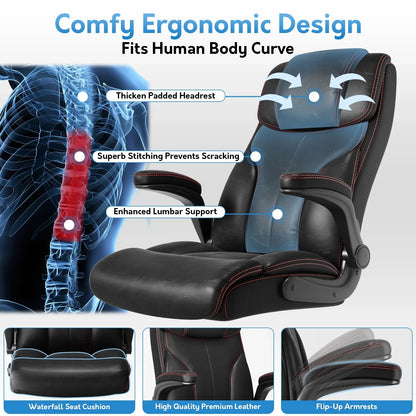 HomeZeer Executive Office Chair, Big and Tall Home Office Chairs 400lbs with Wide Seat, High Back Executive Office Chair with Adjustable Flip up Arm, Heavy Duty Leather Desk Computer Chairs, Black