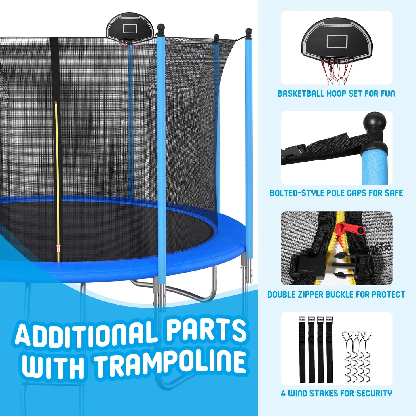 EUROCO 1500LB 14FT Trampoline for Adults and Kids, Trampoline with Enclosure ,Ladder,Basketball Hoop,Heavy Duty Recreational Trampoline Capacity for 6-7 Kids