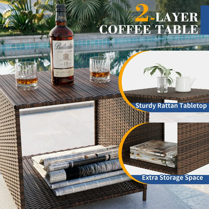 Poteban Balcony Furniture 5 Piece Patio Furniture Set, Outdoor Patio Chair with Ottoman for Front Porch Deck, Wicker Lounge Chair with Side Table, Khaki