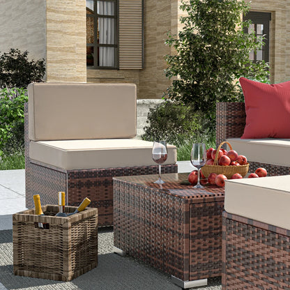 ECOPATIO 7 Pieces Patio Conversation Set, Outdoor Sectional PE Rattan Wicker Furniture Seat,Beige