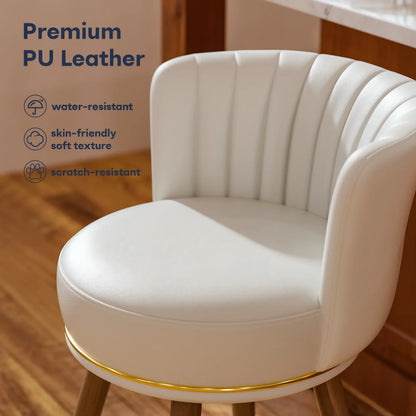 HomeZeer Furniture Round Leather Swivel Low Back Pedestal Bar Stool, White (Set of 4)