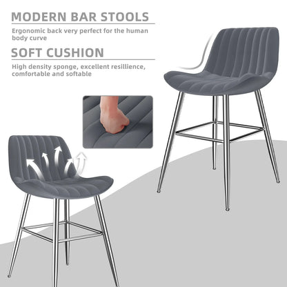 HomeZeer Bar Stools Set of 2, Modern Upholstered Bar Stool with Metal Frames and Footrest, PU Leather Counter Height Bar Stools Full Back Pub Chairs for Kitchen Bistro,Gray