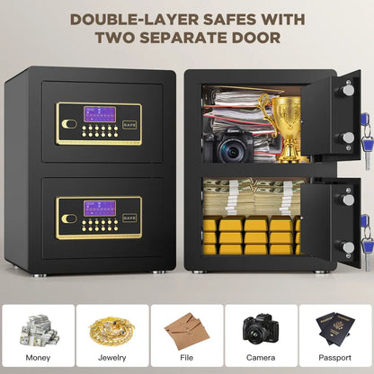 TNTANTS 4.6 Cuft Large Double Door Safe Box, Digital Keypad Home Safe With Fireproof Waterproof Bag, Security Safe for Money Business Office Black
