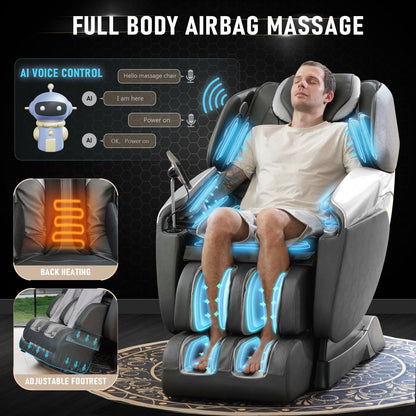 Massage Chair Full Body, 2024 4D SL-Track Zero Gravity Massage Chair Shiatsu Recliner with Mat, 9 Pre-set Auto-Programmed, Body Scan, Airbag Massage,Blackgrey