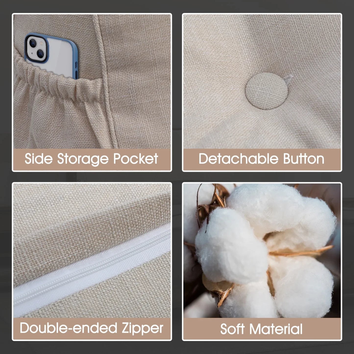 Back Pillow for Bed Sitting Up, Triangular Positioning Support Headboard Pillow, Large Reading Wedge Backrest Pillow for Bedroom Sofa Office (Cotton linen)