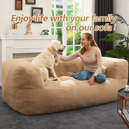 HOMGUAVA Oversized Bean Bag Chair for Adults, Giant Beanbag Sofa, Comfy Chair Lazy Sofa with Wide Armrests & Soft Sherpa Teddy Cover for Bedroom & Living Room, Khaki
