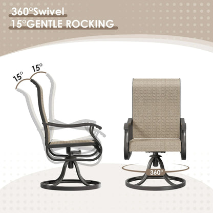 Poteban High Back Outdoor Dining Chairs Set of 2, All Weather Swivel Patio Chairs, Breathable Garden Outdoor Furniture for Backyard Deck