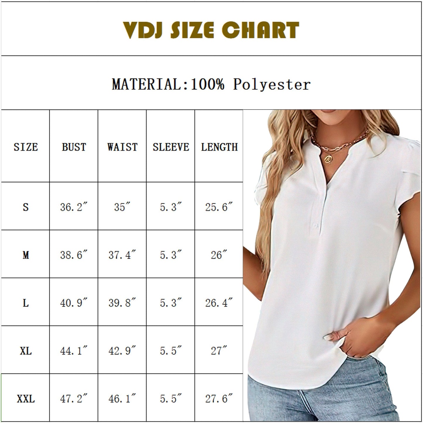 VDJ Women Dressy Tops Summer Petal Short Sleeve V Neck White Tshirts Fashion Business Blouses Lightweight Clothes Size L