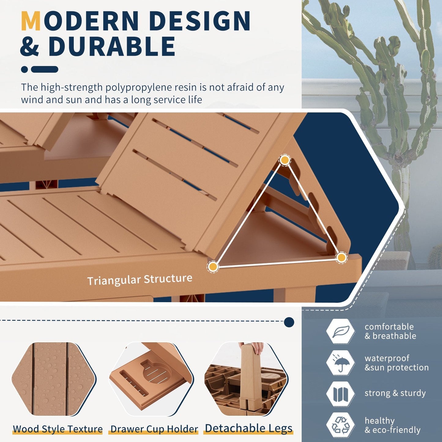 Poteban Oversized Outdoor Chairse Lounge Chair£¬Extra Widen Chaise with Cup