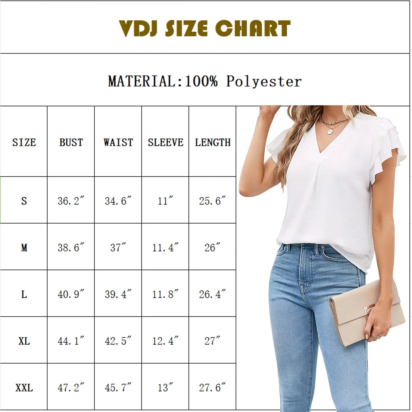 VDJ Womens Dressy Tops Casual Shirts Petal Short Sleeve V Neck Business Blouse White Tunic Tops Lightweight Clothes Size L