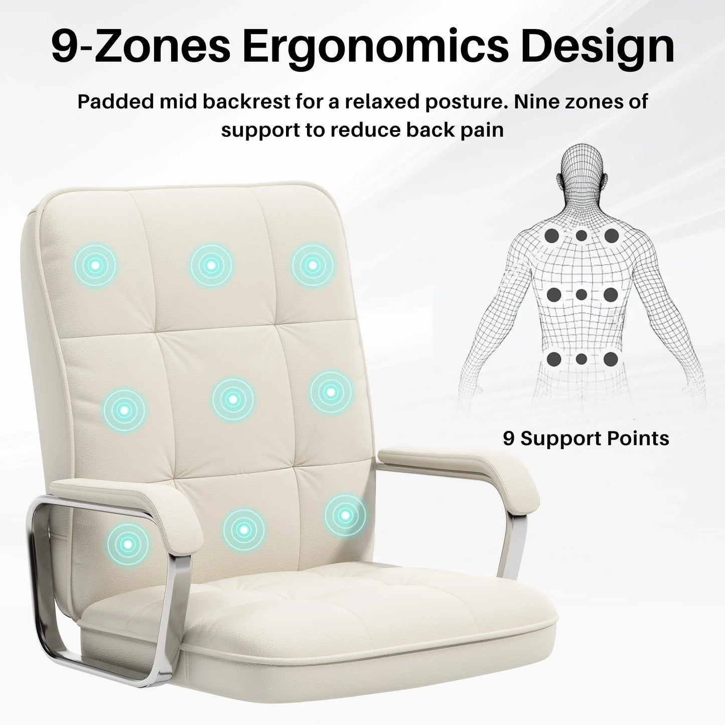 HomeZeer Executive Office Chair 300lbs, Mid Back Support Computer Desk Chairs with Armrests, Height Adjustable Ergonomic Task Chair for Home Office£¬PU Leather Rolling Swivel Office Chair, White