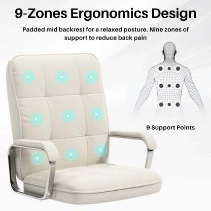 HomeZeer Executive Office Chair 300lbs, Mid Back Support Computer Desk Chairs with Armrests, Height Adjustable Ergonomic Task Chair for Home Office£¬PU Leather Rolling Swivel Office Chair, White