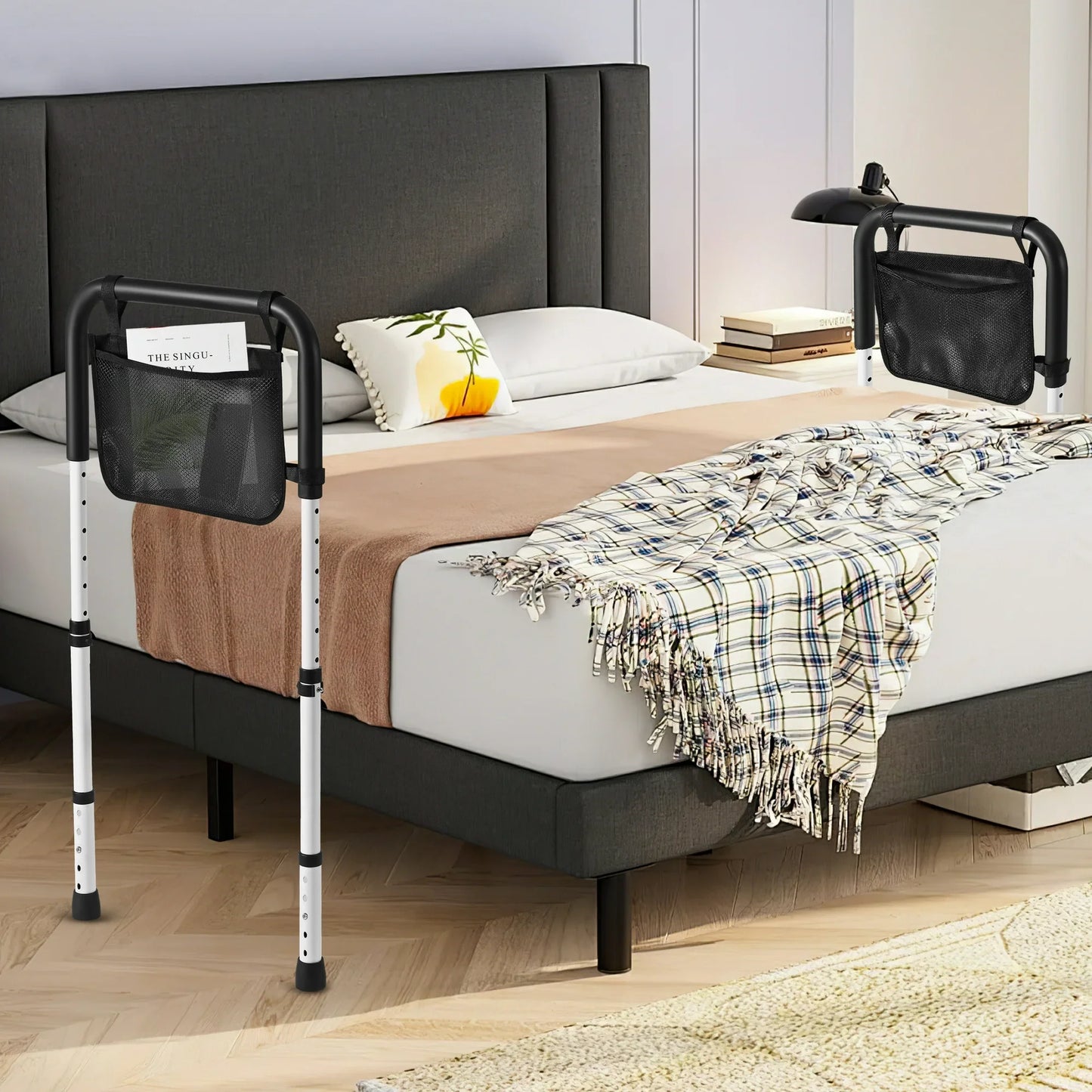 DOULAMI Bed Rails for Elderly Adults, Adjustable Assist Beds Rail for Senior with Storage Bag & Light