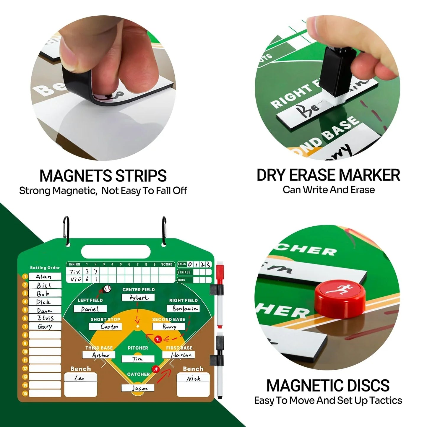 JASCOPRO Baseball Magnetic Lineup Board, Dry Erase Lineup Clipboard Display Board, 14" *12"