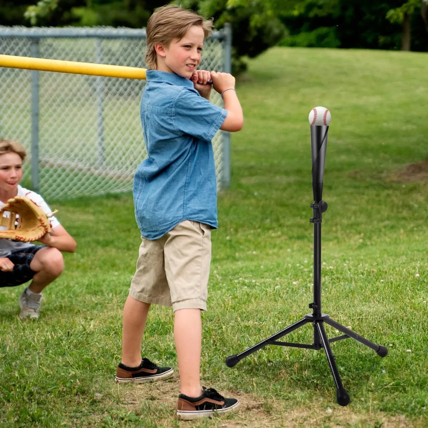 JASCOPRO Baseball Batting Tee, 27" to 43" with Tripod Stand Base, 2 Pcs Replaceable Rubber Tops