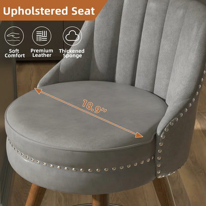 HomeZeer Swivel Bar Stools Set of 2, Counter Height Bar Stools with Back, Leather Swivel Counter Stools with Wood Legs and Footrest, Upholstered Bar Stools Chairs for Kitchen Island, Grey