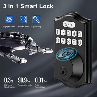 Fingerprint Door Lock, Keyless Entry Door Lock, Electronic Keypad Deadbolt, Smart Locks for Front Door, Auto Lock, Door Lock with Code, Black