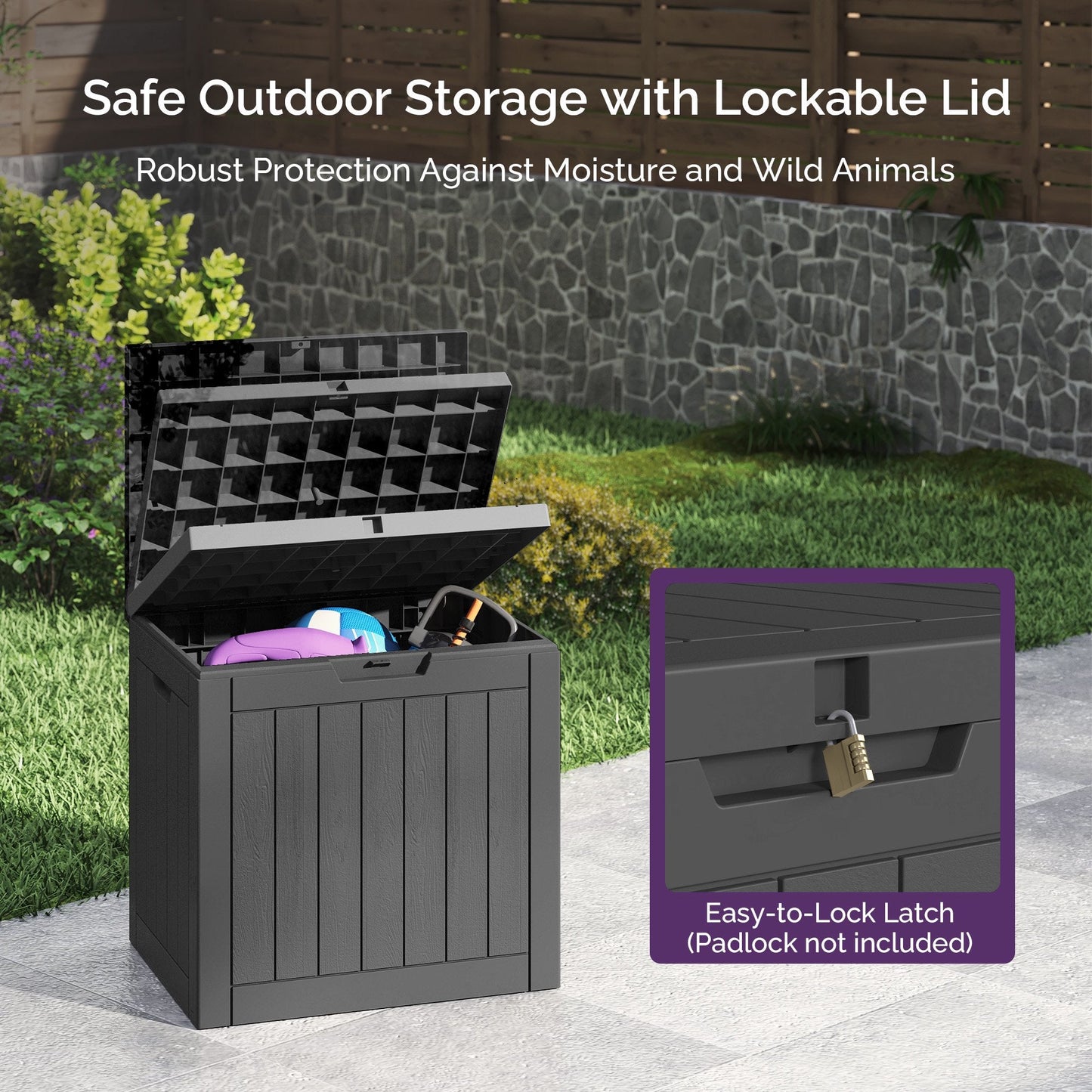 Sersper Deck Box 30 Gallon Black, Waterproof Lockable Steel Outdoor Storage Box for for Patio Furniture, Pool Toys, Garden Tools and Outdoor Cushions