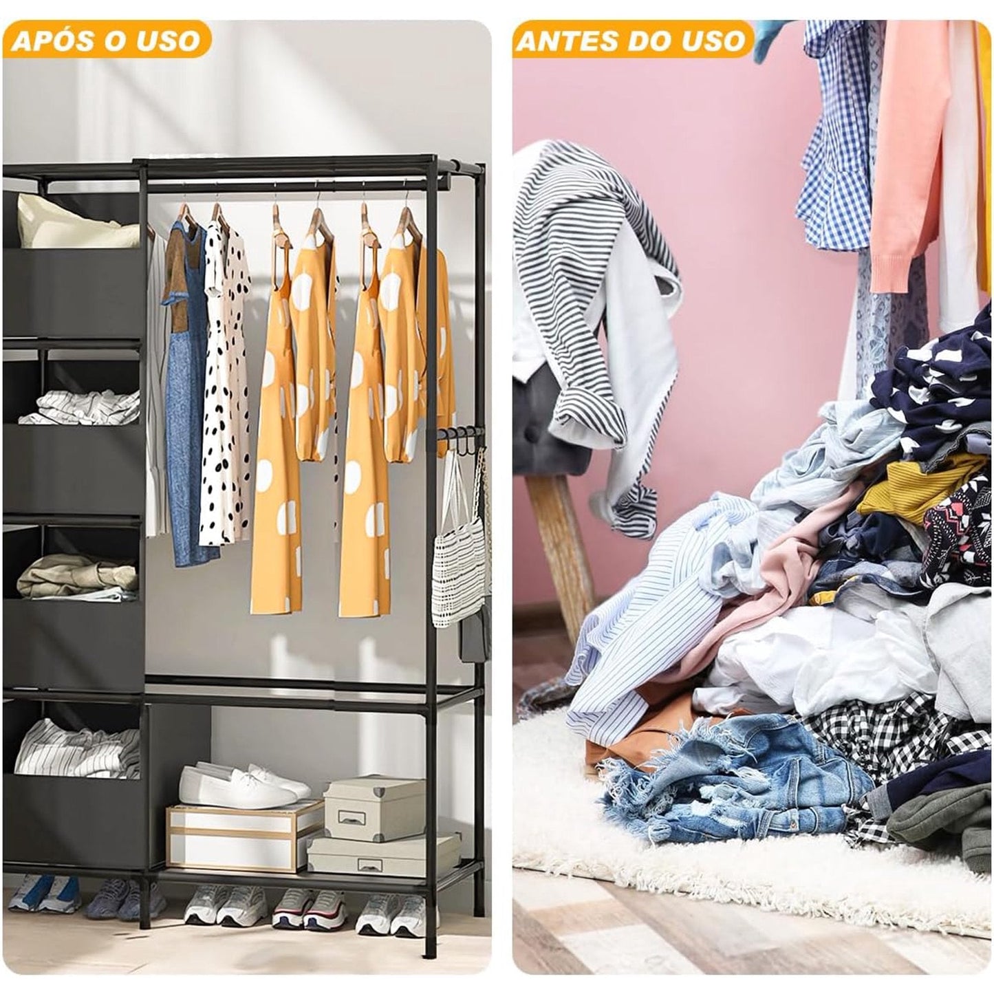 Clothes Rack, Portable Closet, Freestanding Closet Organizer with Curtain, 4 Tier Garment Rack for Bed Room, Black