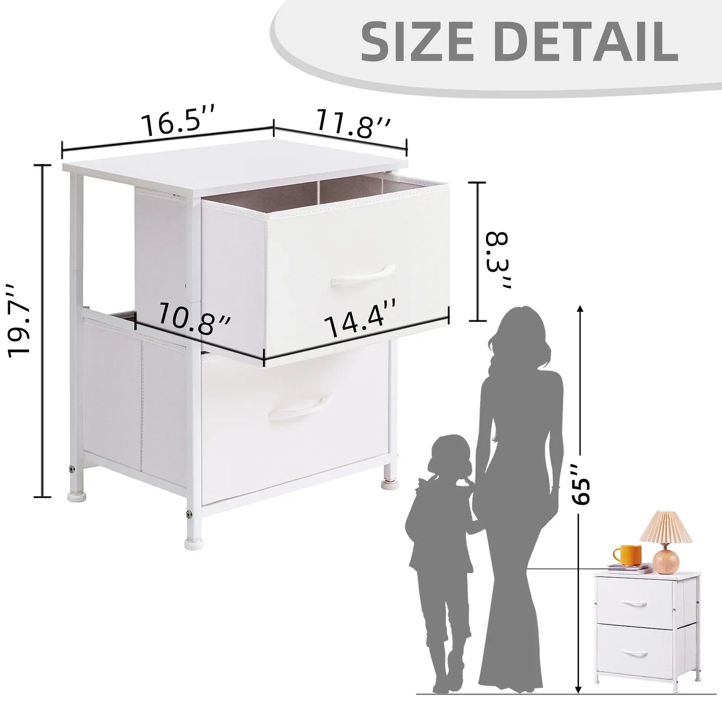 Somdot Small Dresser 2 DrawersFabric Storage Organizer Bedroom, White Leather