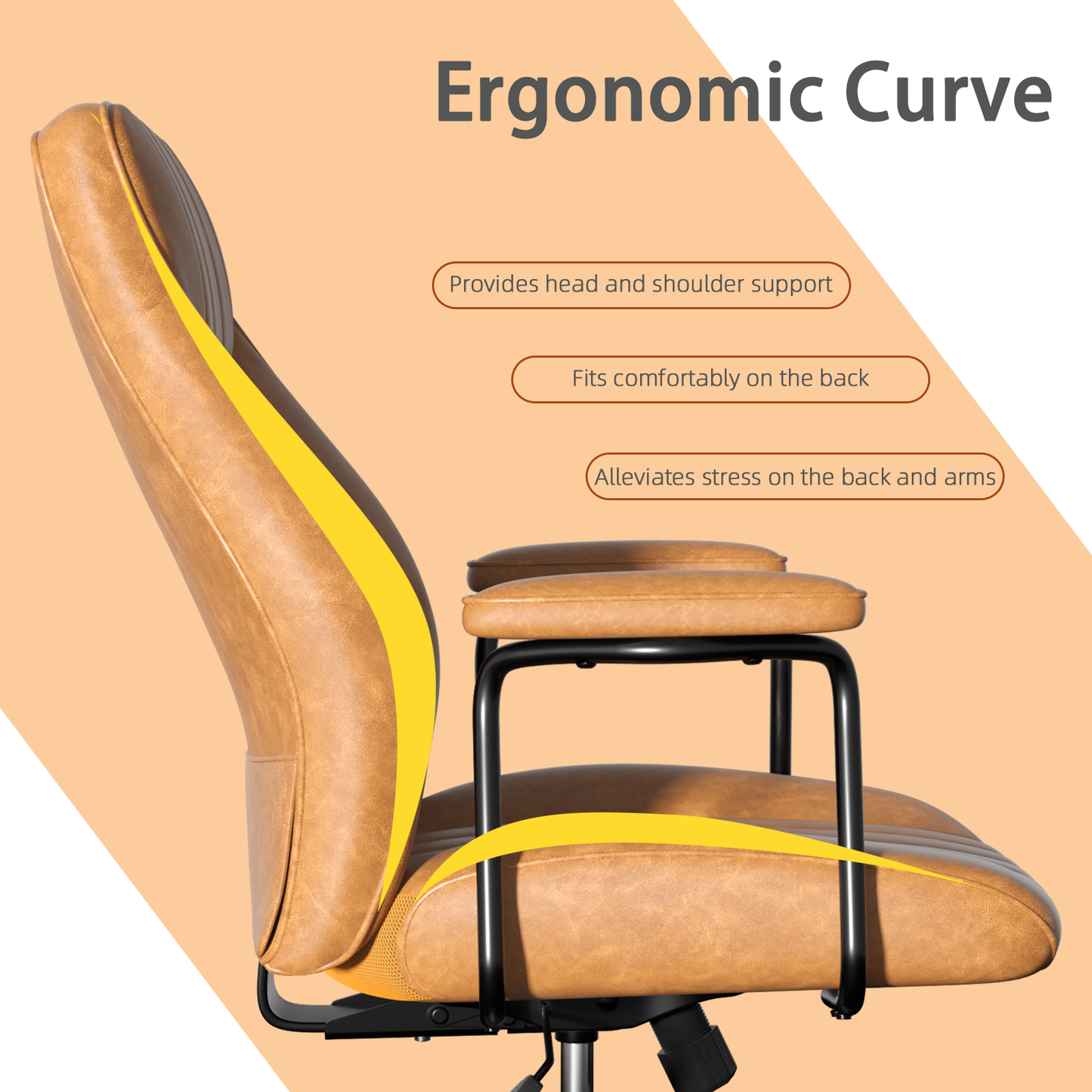 HomeZeer Executive Office Chair, Leather Desk Chairs with Wheels, Ergonomic Desk Chair with Arms,Reclining Computer Chair with Lumbar Support, Brown