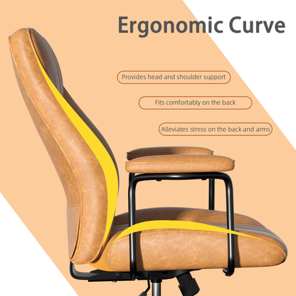 HomeZeer Executive Office Chair, Leather Desk Chairs with Wheels, Ergonomic Desk Chair with Arms,Reclining Computer Chair with Lumbar Support, Brown