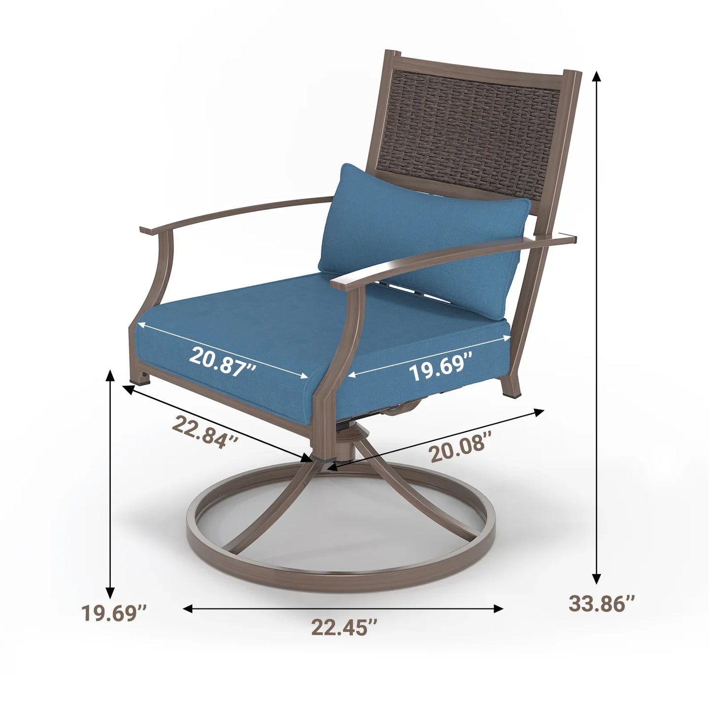 Poteban Patio Swivel Chairs Set of 2, Outdoor Dining Chairs with Deep Seat Cushion, All Weather Swivel Rocker Chairs with Hand-Painted Metal Frame, for Backyard Deck Lawn (Blue)