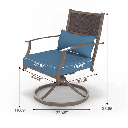 Poteban Patio Swivel Chairs Set of 2, Outdoor Dining Chairs with Deep Seat Cushion, All Weather Swivel Rocker Chairs with Hand-Painted Metal Frame, for Backyard Deck Lawn (Blue)