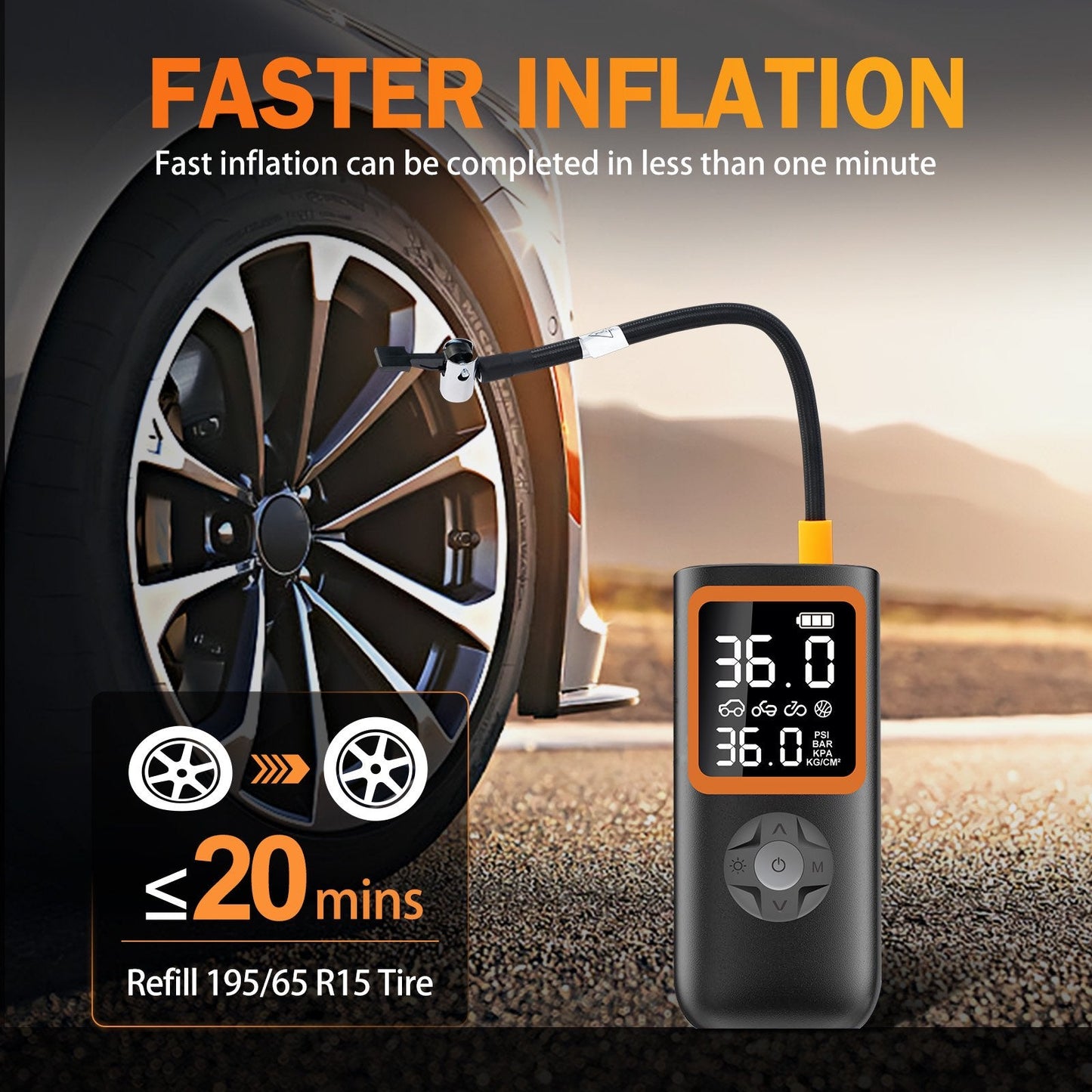 BAOKALER Tire Inflator Portable Air Compressor, Cordless Air Pump for Car Tires with Pressure Gauge & LED Light
