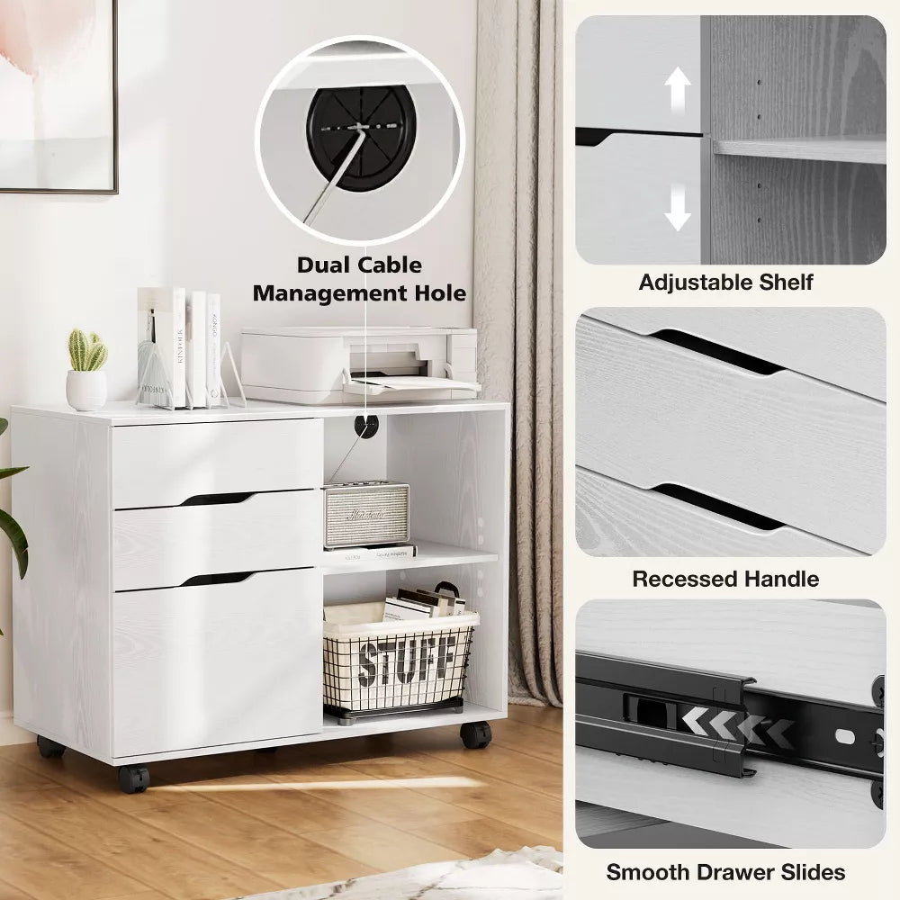 NicBex 3 Drawer Mobile File Cabinet,Printer Stand with Open Shelves for Home Office Printing Areas