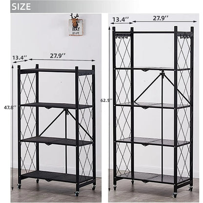 5 tier Storage Shelf, Foldable Shelf with Wheels,Storage Rack on Wheel, Foldable Shelf Unit, Foldable Storage Shelf Garage Shelves and Racks, Heavy Duty Metal Shelf, Kitchen Storage Shelf(2 PACK)