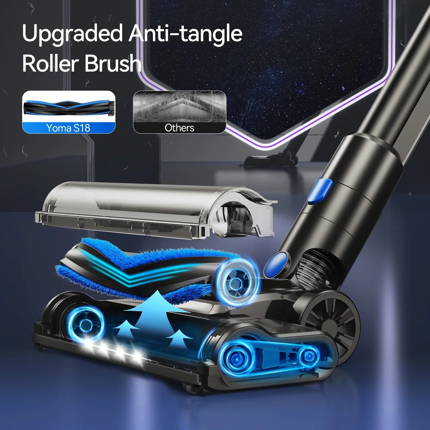 YOMA S18 Cordless Vacuum Cleaner, 6 in 1 Lightweight Stick Vacuum with Detachable Battery, 26Kpa Powerful Suction Vacuum Cleaner for Home Carpet Hardfloor Pet Hair