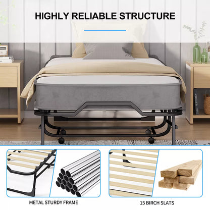 Mjkone Adult Folding Bed with Memory Foam Mattress Sleeper Wood Slats Black 75*32